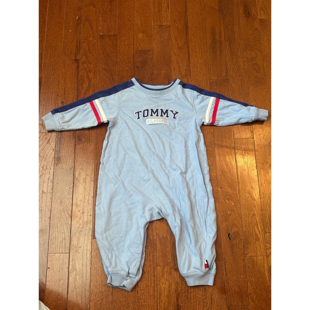 Tommy Hilfiger Baby Boy Blue Romper Long Sleeve Logo 12-18 Months